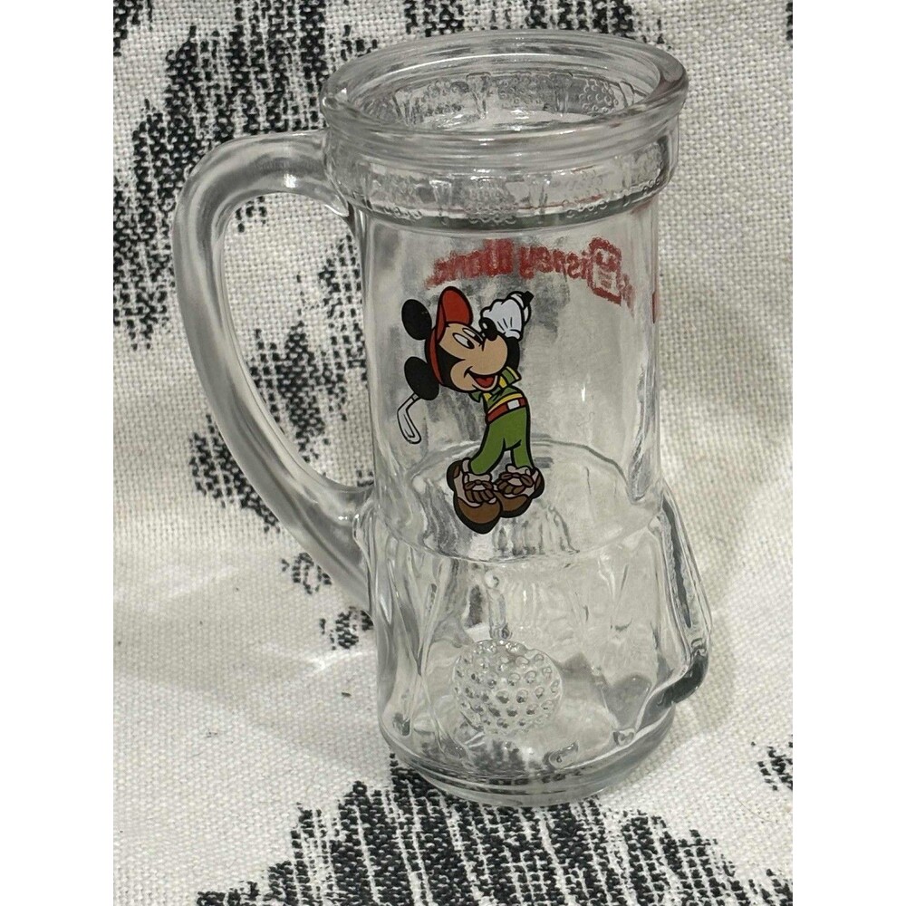 Vintage 90s Walt Disney World Mickey Mouse Golf Bag Glass Mug Souvenir
